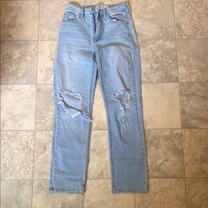 Just Black Light Blue Distressed Straight Leg Jeans